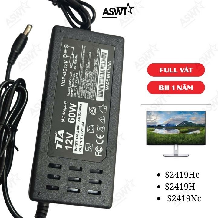 Dây nguồn màn hình máy tính Dell S2419Hc S2419H S2419Nc 24inch 12V - bảo hành 1 năm - FULL VÁT