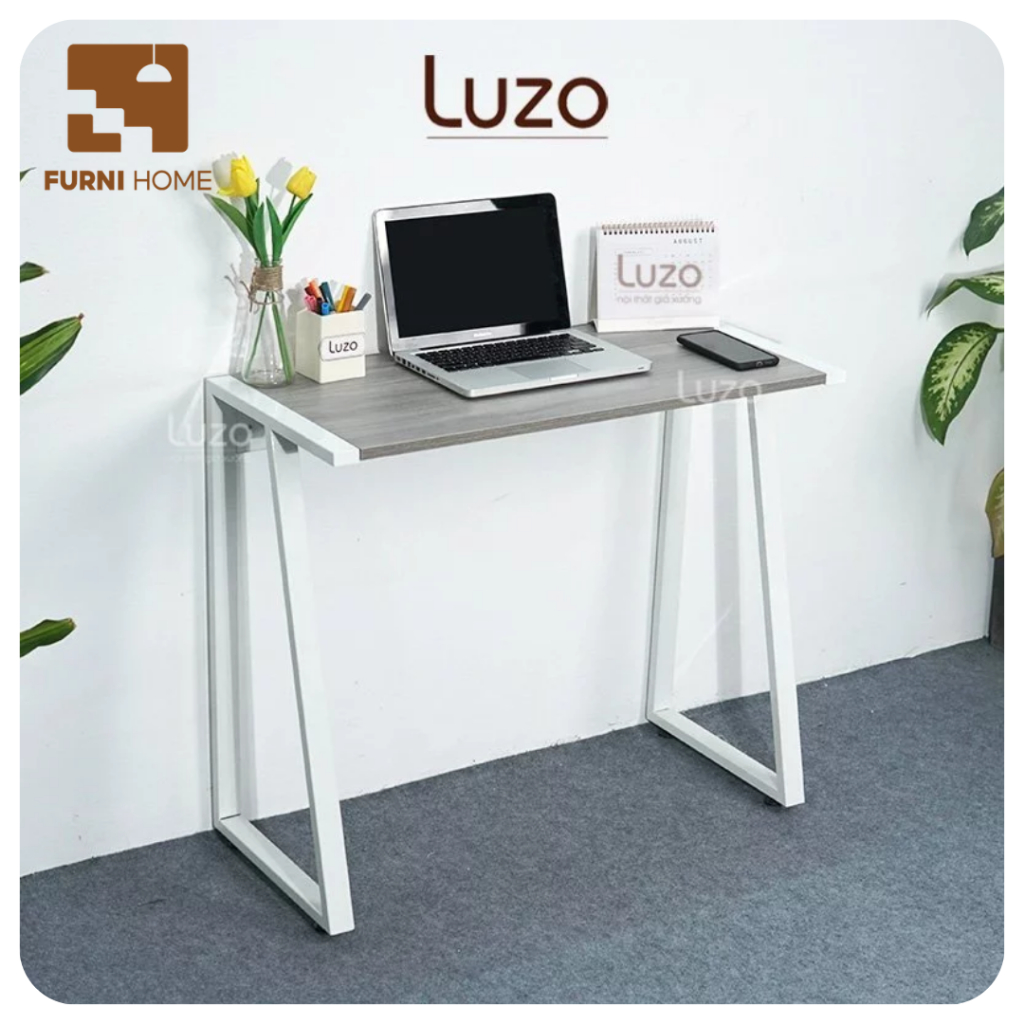 [FURNI HOME] Bàn Gỗ Học Sinh Cao Cấp Bàn Học Làm Việc Sinh Viên 80cm Nhỏ Gọn Chân Sắt Chữ K Luzo Hom