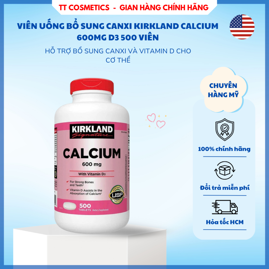 Viên Uống Bổ Sung Canxi Kirkland Calcium 600mg + Vitamin D3