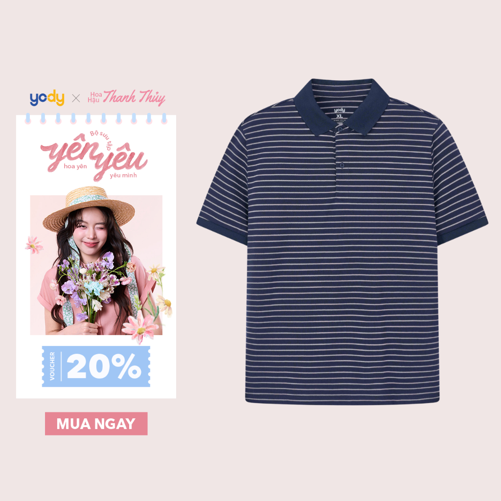 Áo polo nam regular YODY họa tiết kẻ ngang vải pique cotton MCPO25A375