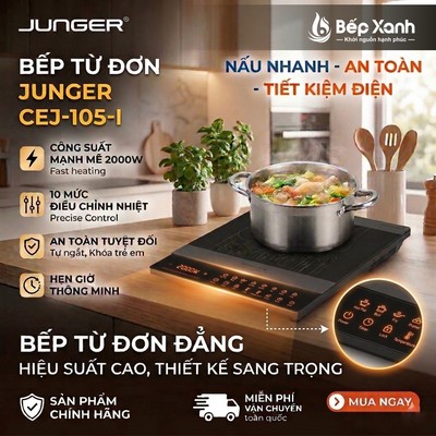 [New 2026] - Bếp từ đơn Junger CEJ-105-I - Để nổi trên bàn, công suất 2000W - Inverter tiết kiệm điện