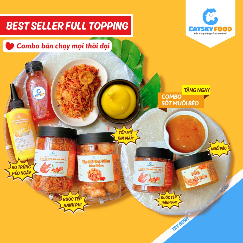 Bánh tráng phơi sương sốt muối béo CATSKY FOOD combo bánh tráng đồ ăn vặt - Best Seller FullTopping
