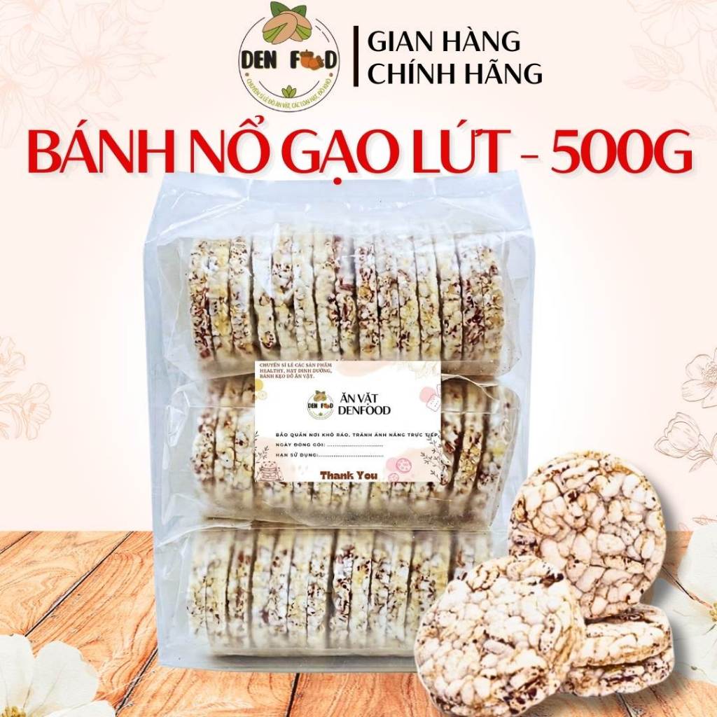 Bánh gạo lứt ăn kiêng Denfood, bánh nổ gạo lức nguyên hạt 500gr