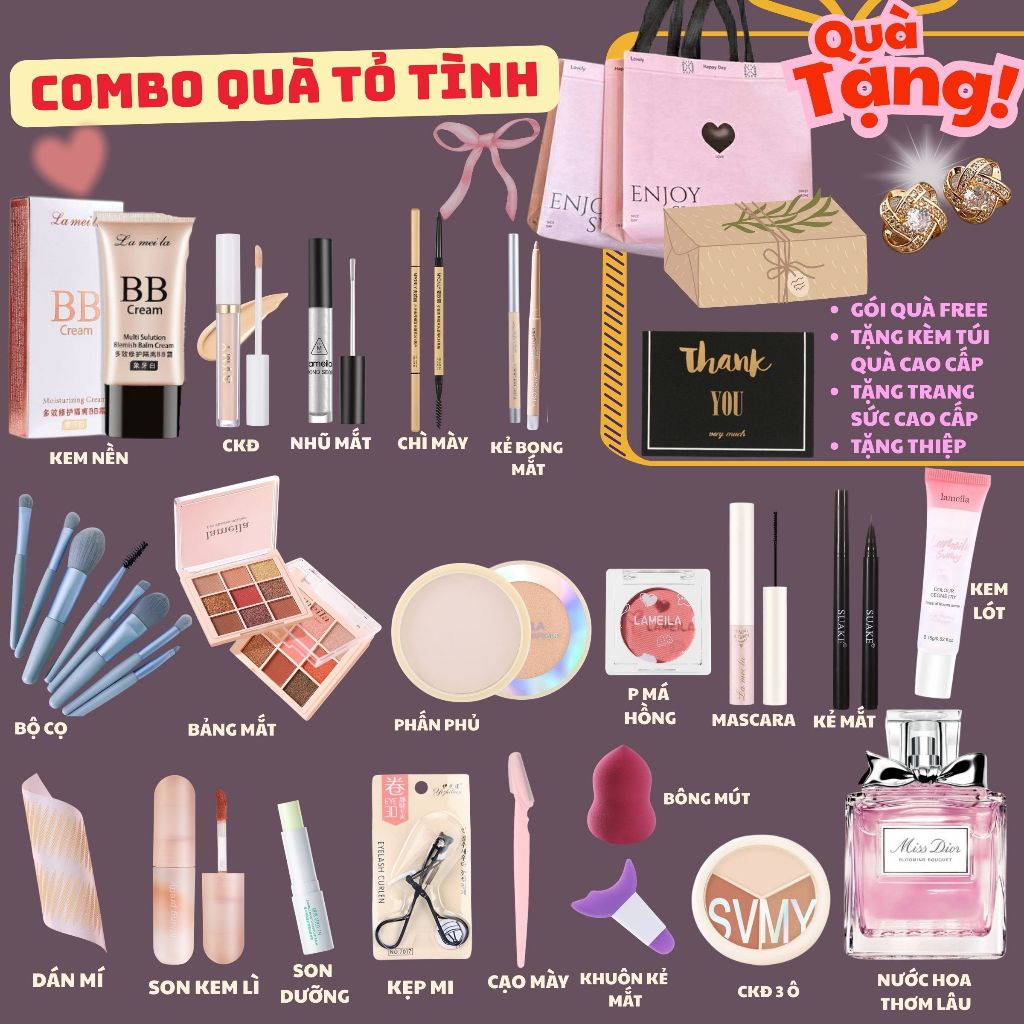 set mỹ phẩm, combo makeup, quà tặng cho bạn gái, dịp lễ, sinh nhật valentine