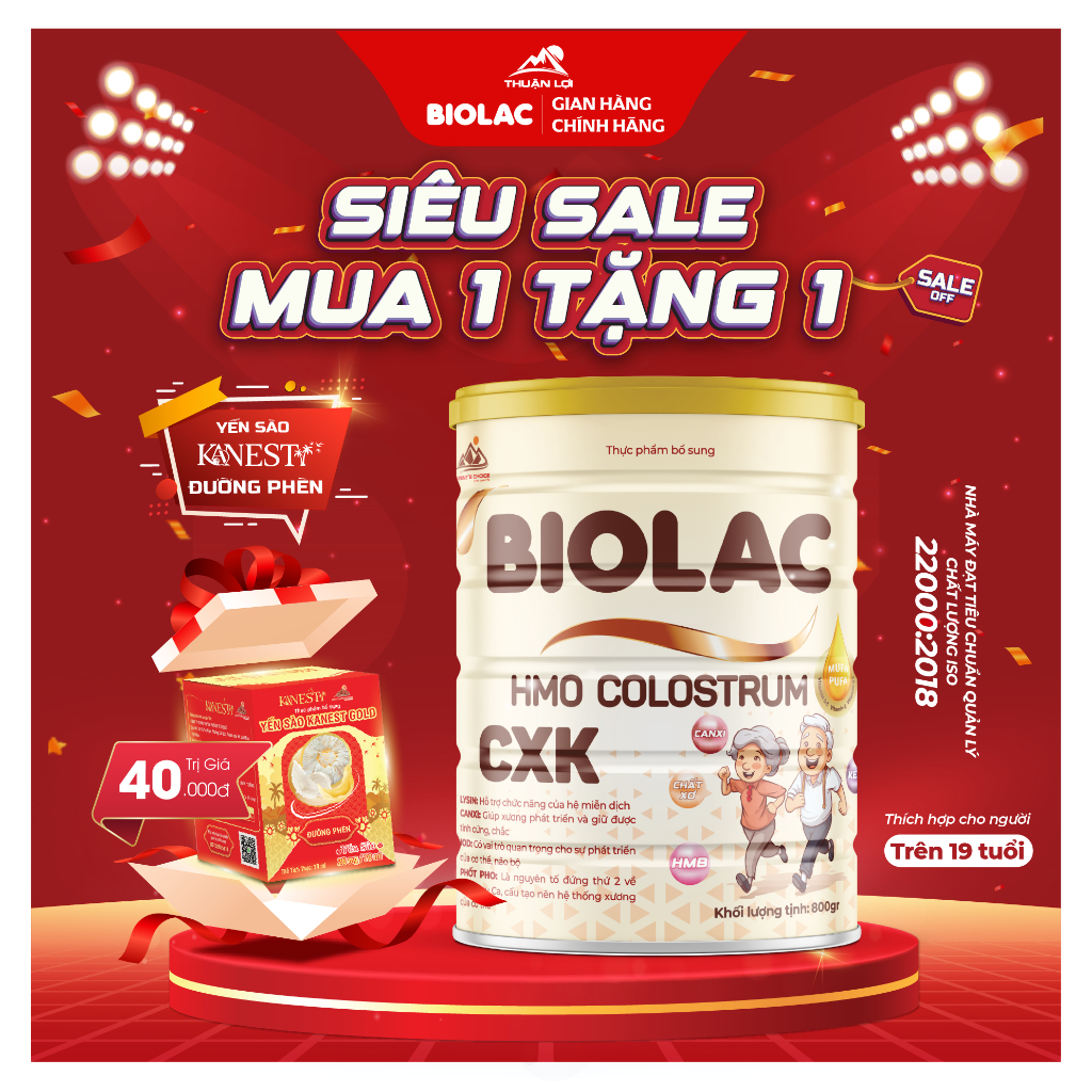 BIOLAC HMO COLOSTRUM CXK 800g | Sữa dinh dưỡng cho người trưởng thành bổ sung Canxi HMB