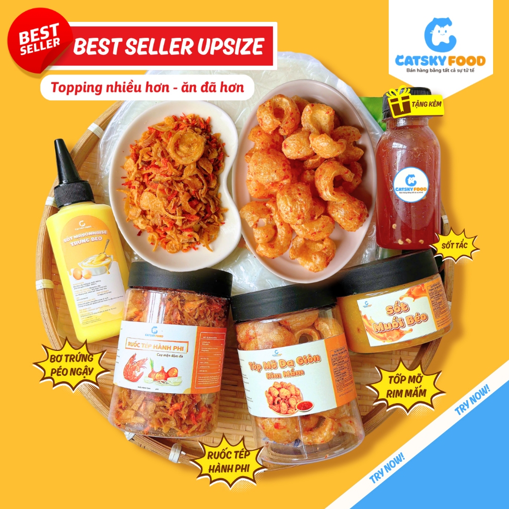 Bánh tráng phơi sương CATSKY FOOD combo bánh tráng sốt muối béo đồ ăn vặt - COMBO BEST SELLER