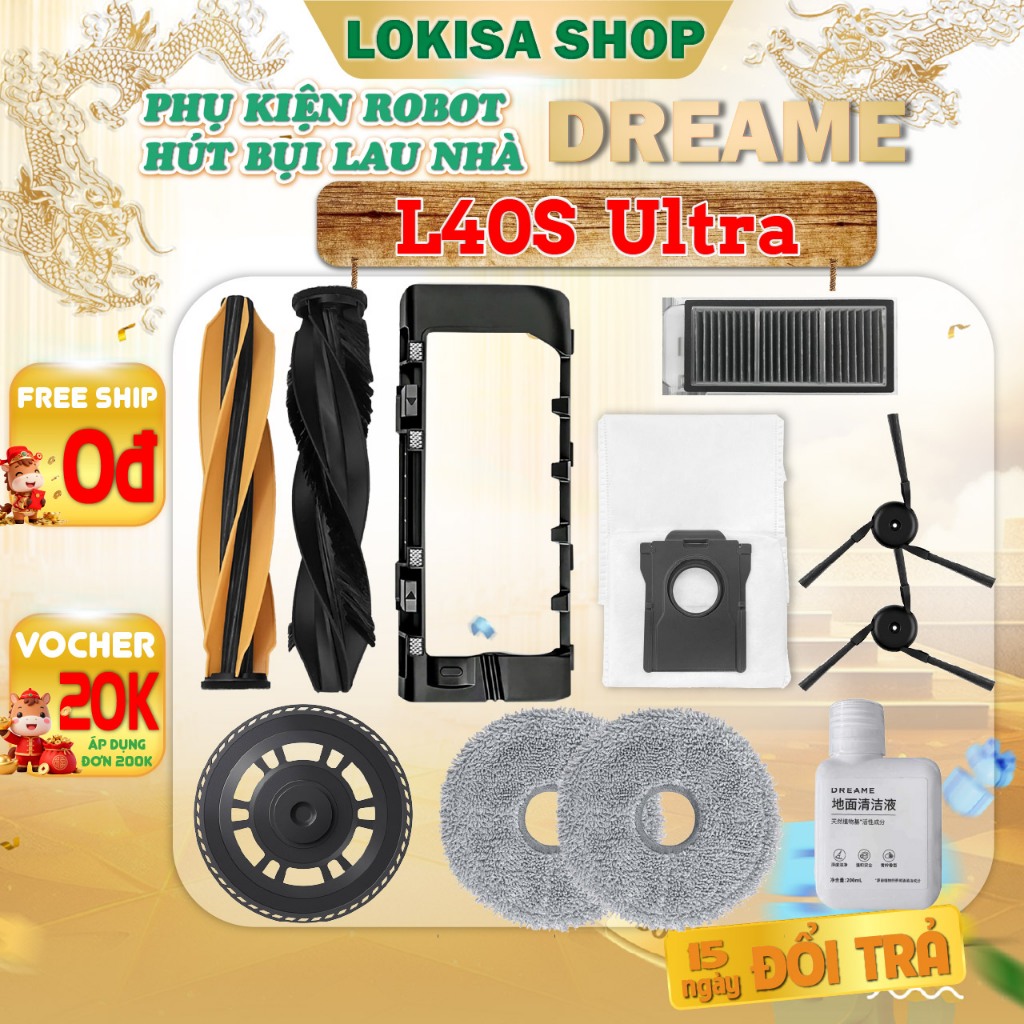 Phụ kiện Robot Hút Bụi Dreame L40S Ultra - Chổi cạnh/ Khăn lau/ Màng lọc cho robot hút bụi lau nhà D