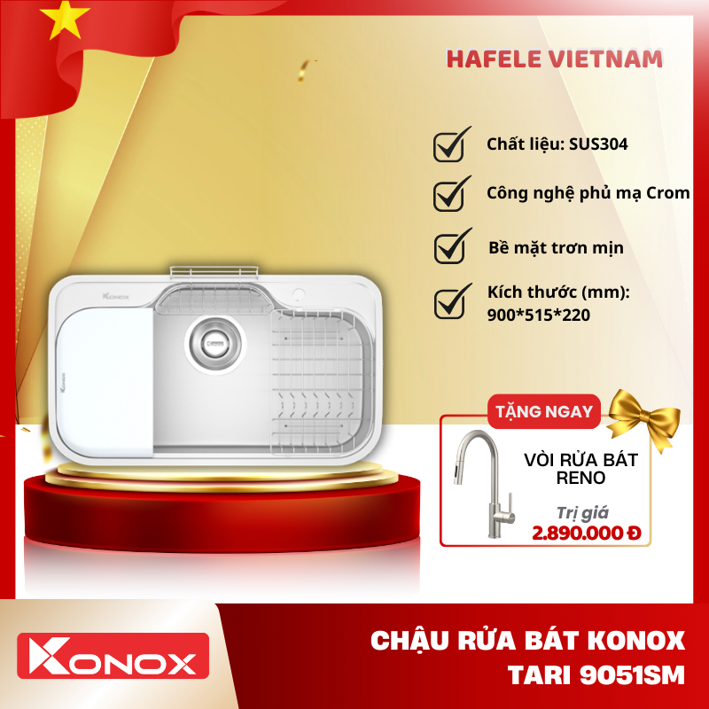 Chậu Rửa Bát Konox Tari 9051SM - Phong Cách Nhật -  Bề Mặt Trơn Mịn - Chống Bám Bẩn - FEM