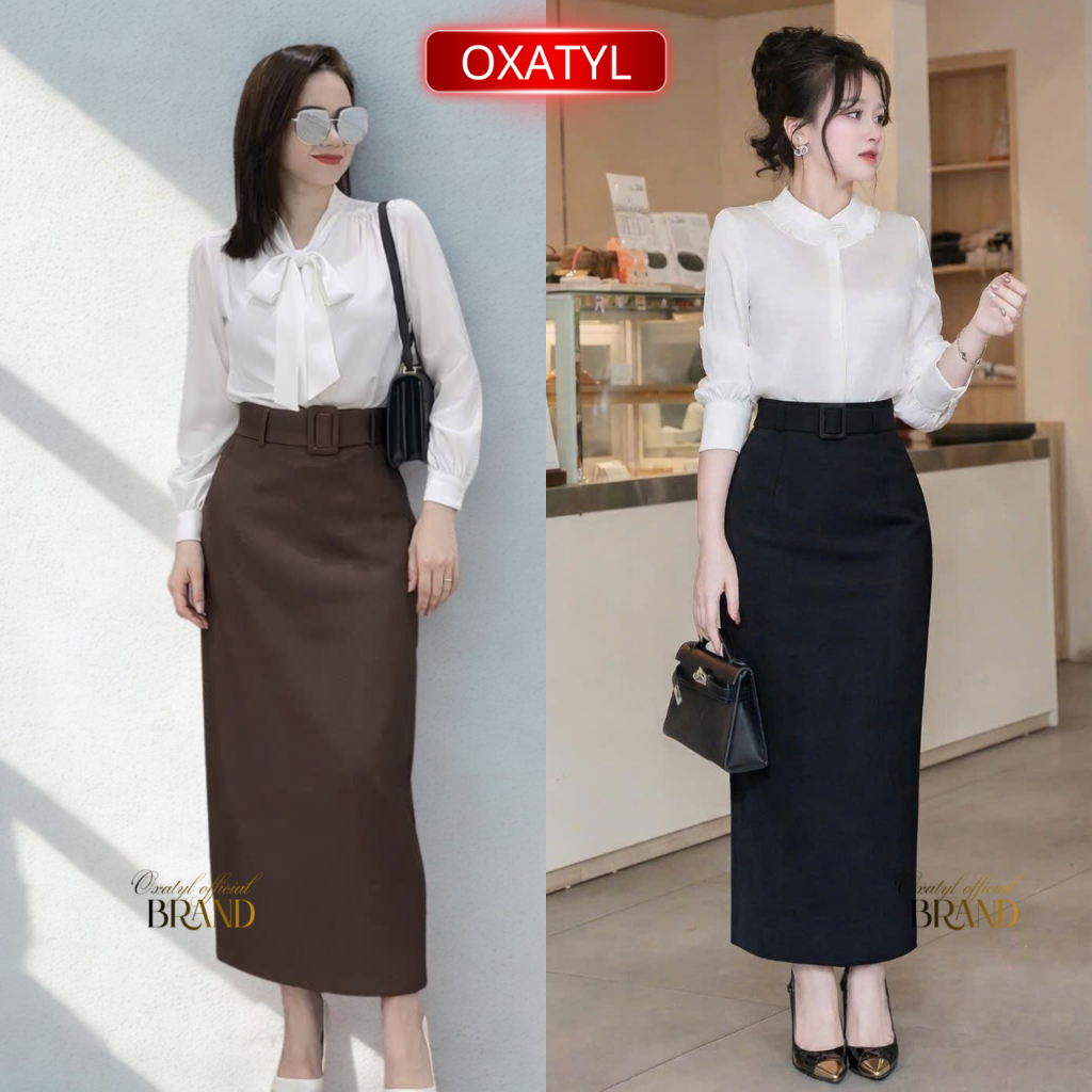 Chân váy dài 2 lớp dáng midi dài 88cm có đai váy công sở Oxatyl CV57