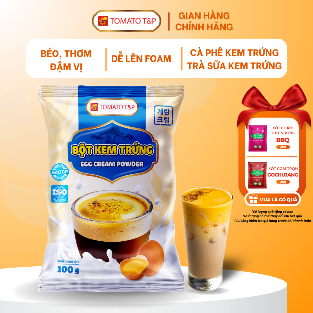 Bột Kem Trứng Tomato T&P dùng làm nguyên liệu pha chế trà sữa kem trứng, làm bánh - Gói 100g