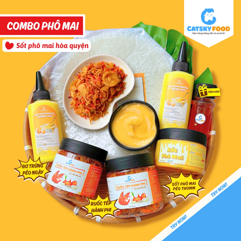 Bánh tráng phơi sương Catsky Food combo sốt phô mai tươi đồ ăn vặt tiện lợi - Combo Sốt Phô Mai