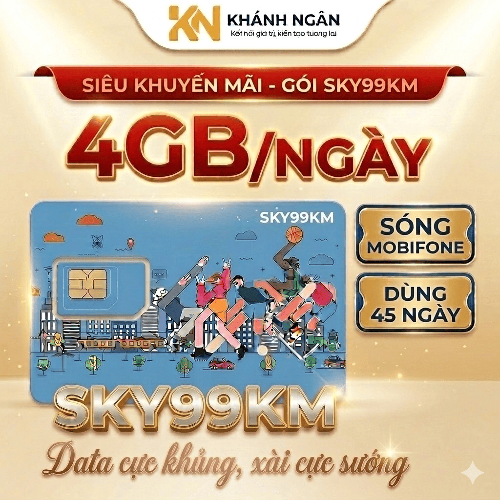 SIM 4G Mobifone SKY99KM – 4GB/Ngày – 180GB/45 Ngày – Sim Data Dùng Mạng Thoải Mái