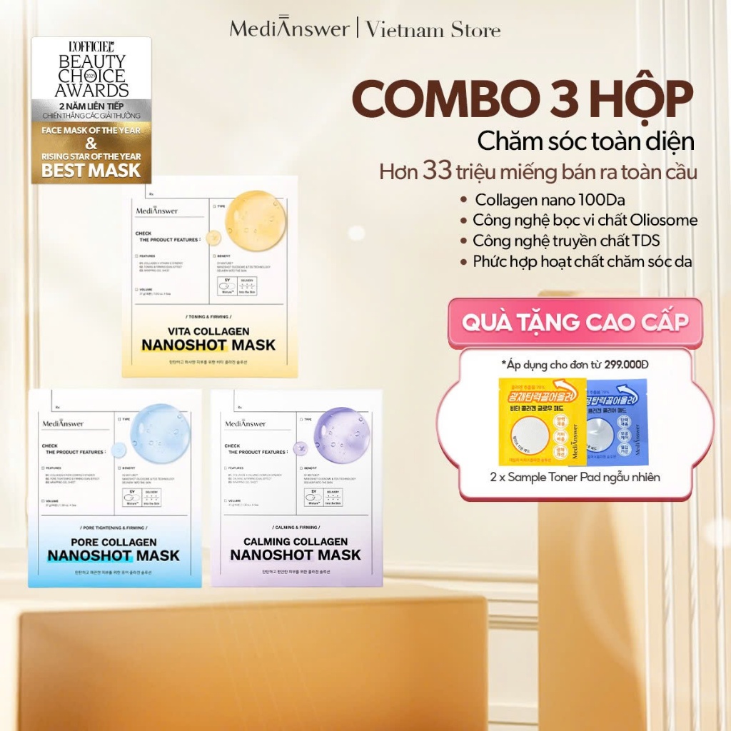 [COMBO 3 HỘP] Mặt nạ thạch Collagen Nanoshot MEDIANSWER Vita/Pore/Calming Collagen Nanoshot Mask 37g | 5 miếng/hộp