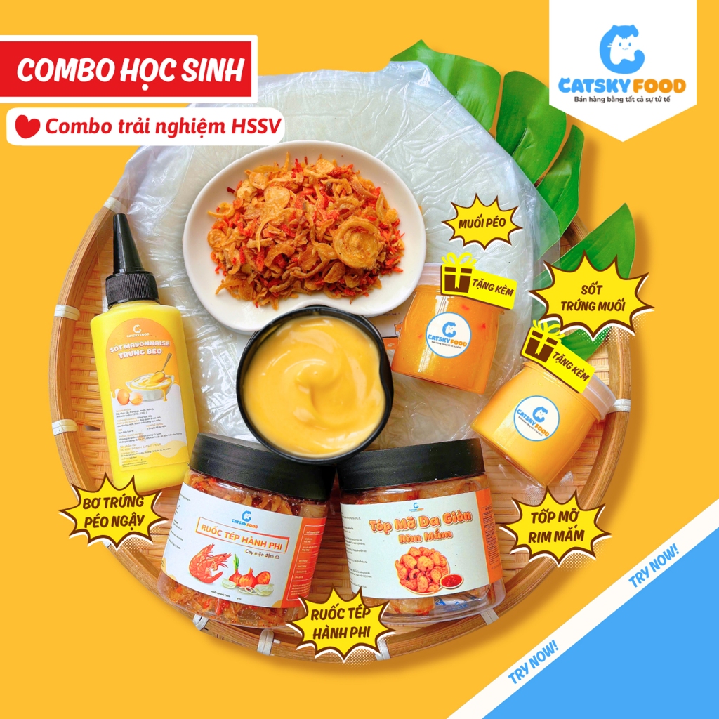Combo Học Sinh - Bánh Tráng Phơi Sương CATSKY FOOD Sốt Phô Mai Trứng Muối Full Sốt FullTopping