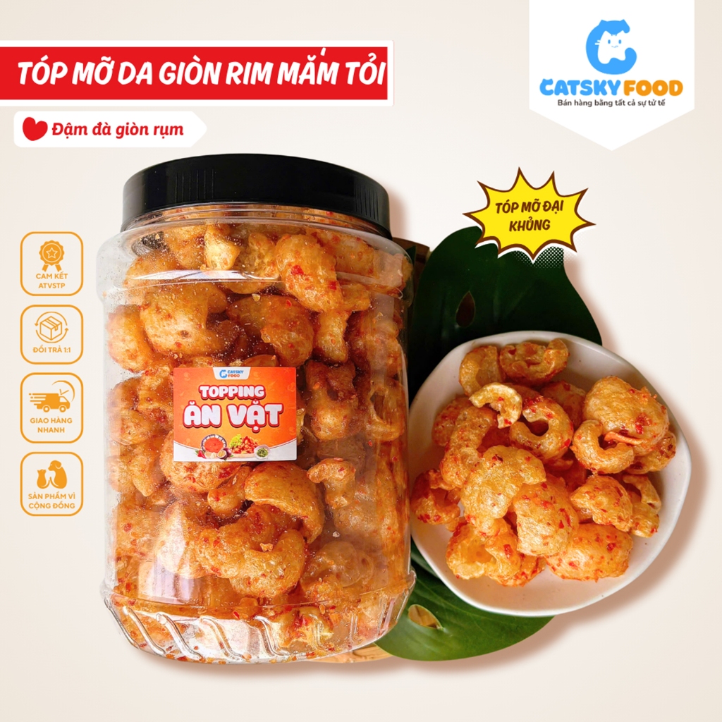 Tóp Mỡ Da Giòn Đại Khủng - Catsky Food tóp mỡ rim mắm tỏi chiên giòn đồ ăn vặt tiện lợi