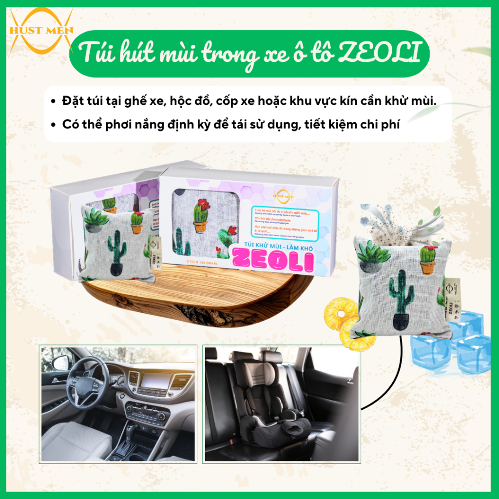 Túi hút mùi trong xe ô tô ZEOLI - 150g - HUST MEN