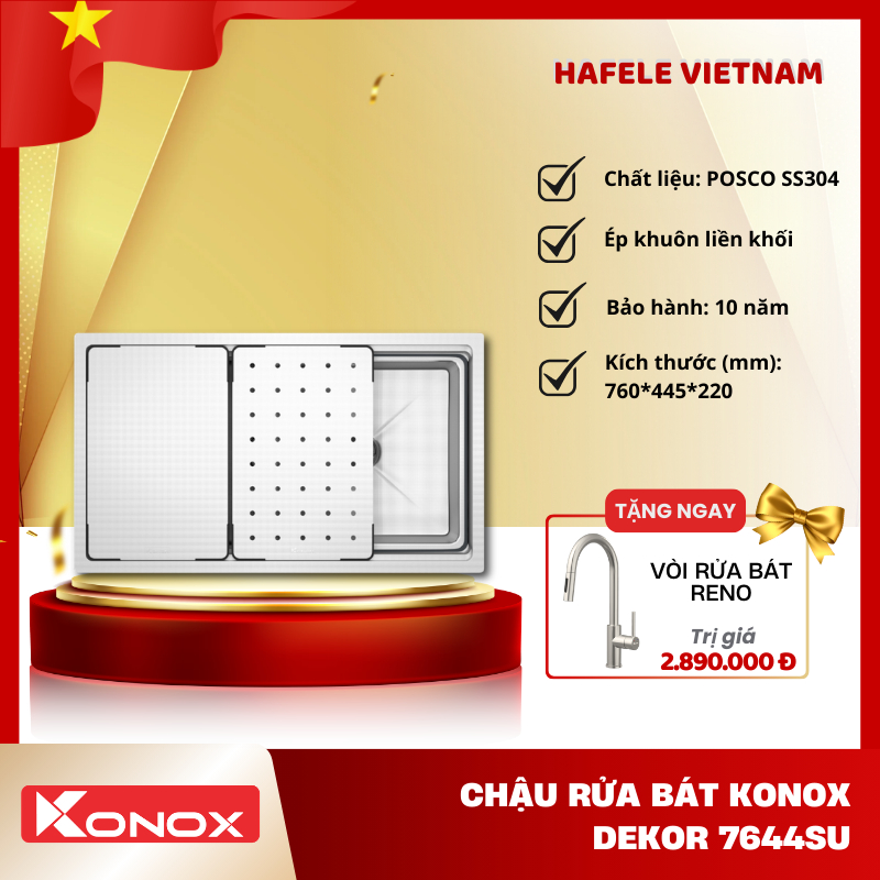 Chậu Rửa Bát Konox KN7644SU Dekor – Bề Mặt Dập Tạo – Hạt Chống Trầy – Chống Thấm Ngược – FEM