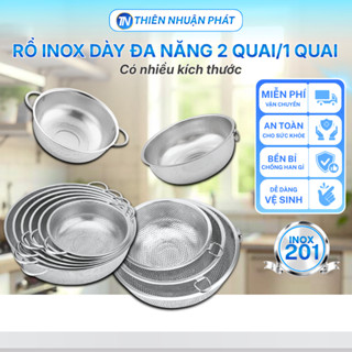 Rổ inox dày Nhuận Phát cao cấp, rổ 1 quai & 2 quai, đủ size 16.5–40.5cm, rửa rau, vo gạo