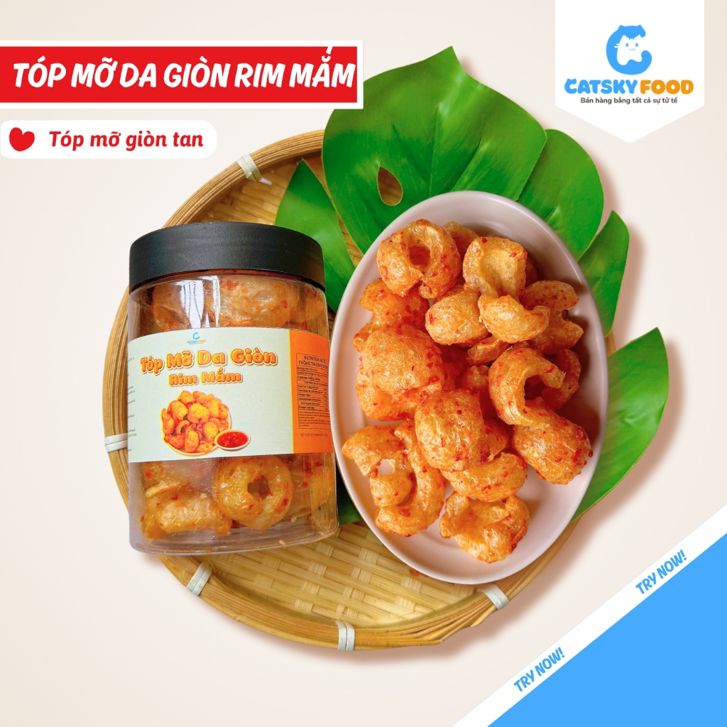 Tóp Mỡ Rim Mắm Tỏi CATSKY FOOD Sốt Mắm Chiên Giòn Ăn Kèm Bánh Tráng Phơi Sương đồ ăn vặt tiện lợi