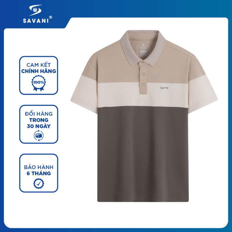 Áo Thun Polo Nam SAVANI Cao Cấp, Thiết Kế Phối Màu Thanh Lịch, Chất Cotton Mềm Mại MPS075S5