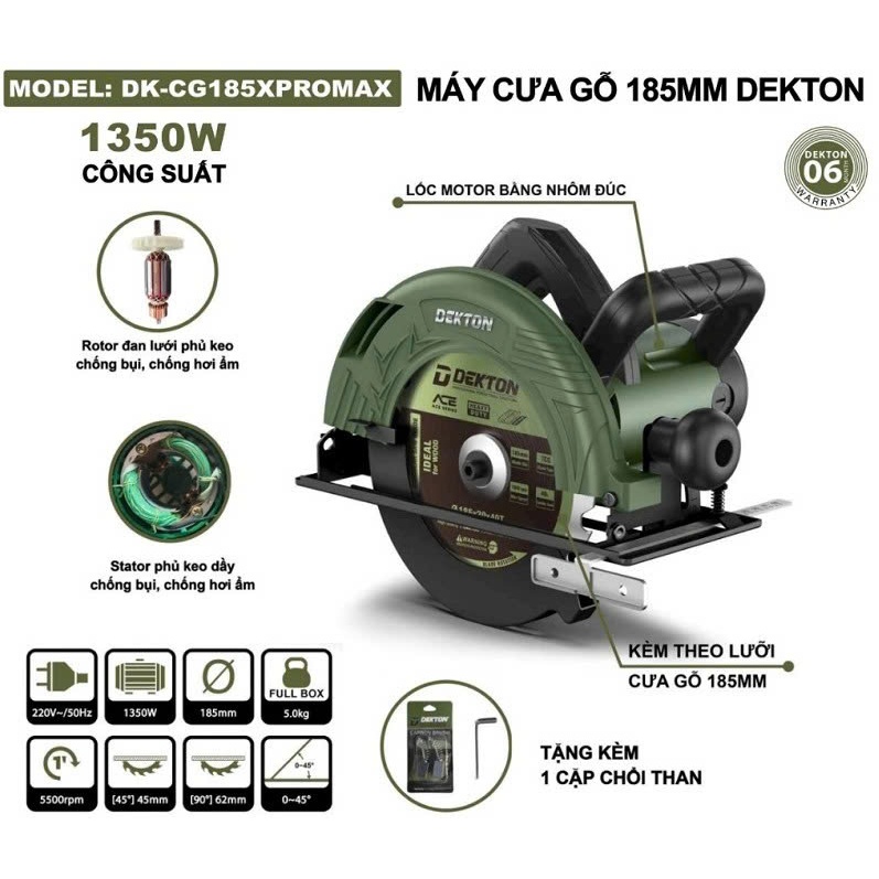 Máy cưa gỗ DEKTON DK-CG185XPROMAX, Kèm theo 1 lưỡi cưa gỗ 185mm