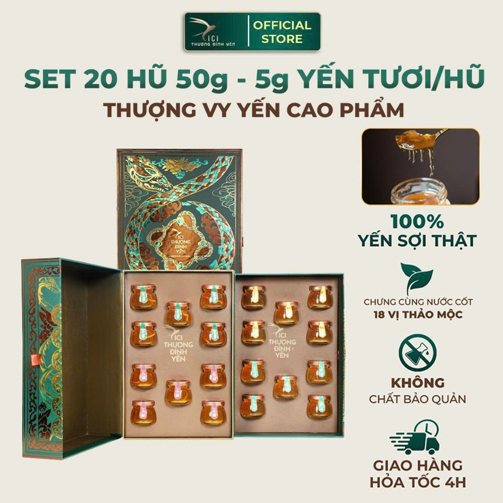 [Hoả Tốc HN] Set 20 Hũ Yến Sào Chưng Công Nghệ Cao 50G - 5G Yến Sợi Thật CiCi Thượng Đỉnh Yến - Set Quà Yến Biếu Tặng