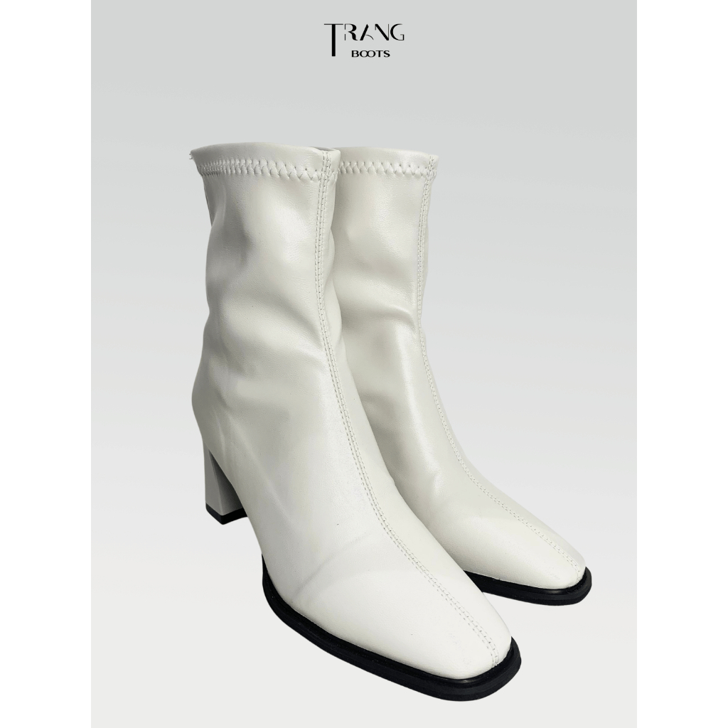 LEATHER ANKLE BOOTS WHITE - ANKLE BOOTS MŨI VUÔNG DA MỜ MÀU TRẮNG
