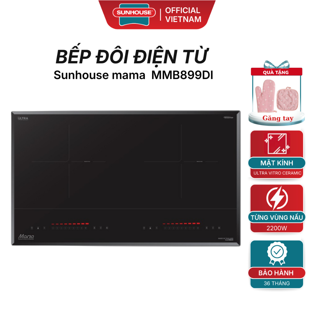 Bếp Đôi Điện Từ SUNHOUSE MAMA MMB899DI - Công Nghệ INVERTER Tiết Kiệm Điện Năng,  Bảo Hành 36 Tháng