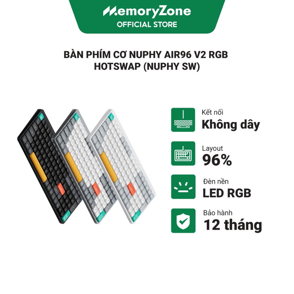 Bàn phím cơ không dây Nuphy Air96 V2 RGB Hotswap (Nuphy Sw) - Kết nối 3 Mode, LED RGB, Bảo hành 12 t