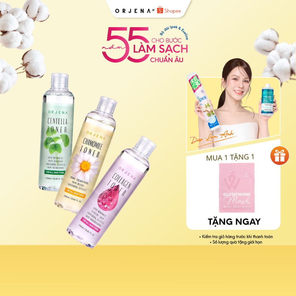 Nước Hoa Hồng Toner Orjena Cấp Ẩm Dưỡng Da Chiết Xuất Rau Má, Collagen, Hoa Cúc La Mã 250ML