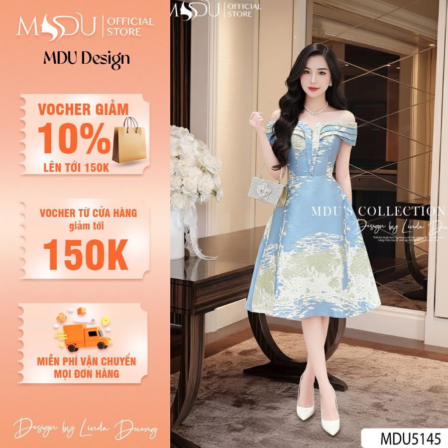 Váy thiết kế dáng xòe gấm cao cấp sang trọng quyến rũ MDU5145 | MDU Design