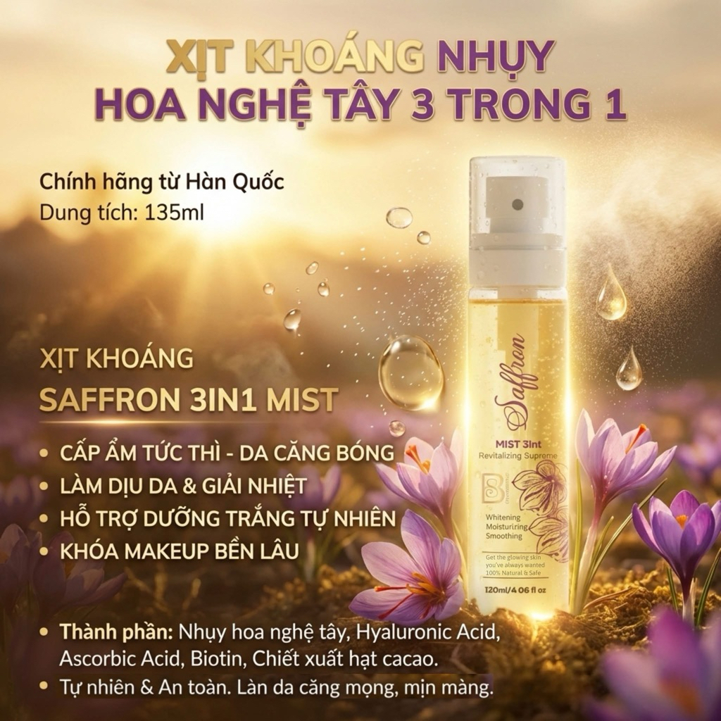 XỊT KHOÁNG NHỤY HOA NGHỆ TÂY 3 TRONG 1 BS COSMETICS KOREA - 135ML