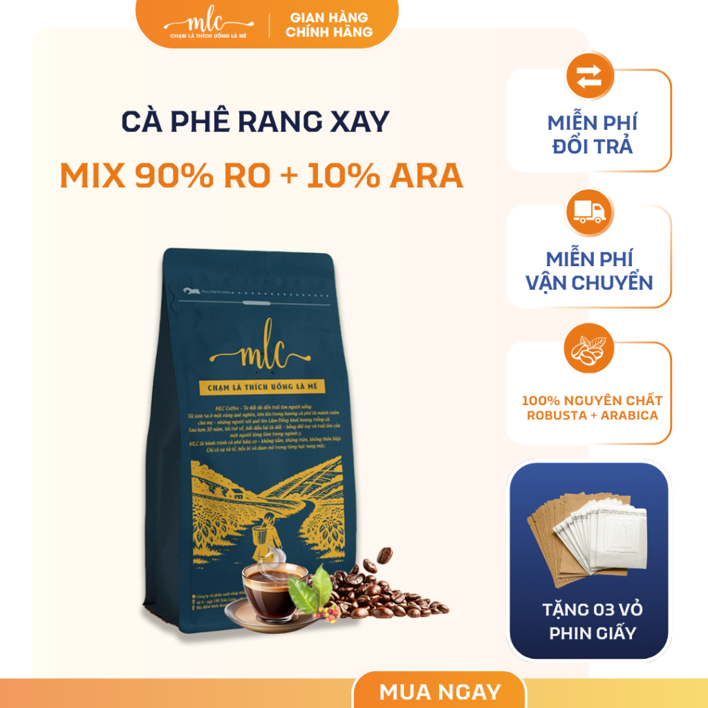 Cà Phê Rang Xay Mix 90%Robusta + 10%Arabica - nguyên chất