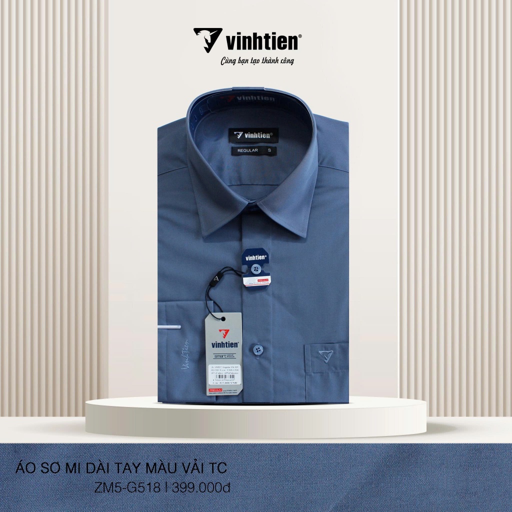 Áo Sơ Mi Dài Tay Màu Vải TC Regular Fit 399 Vĩnh Tiến - VM5-G518