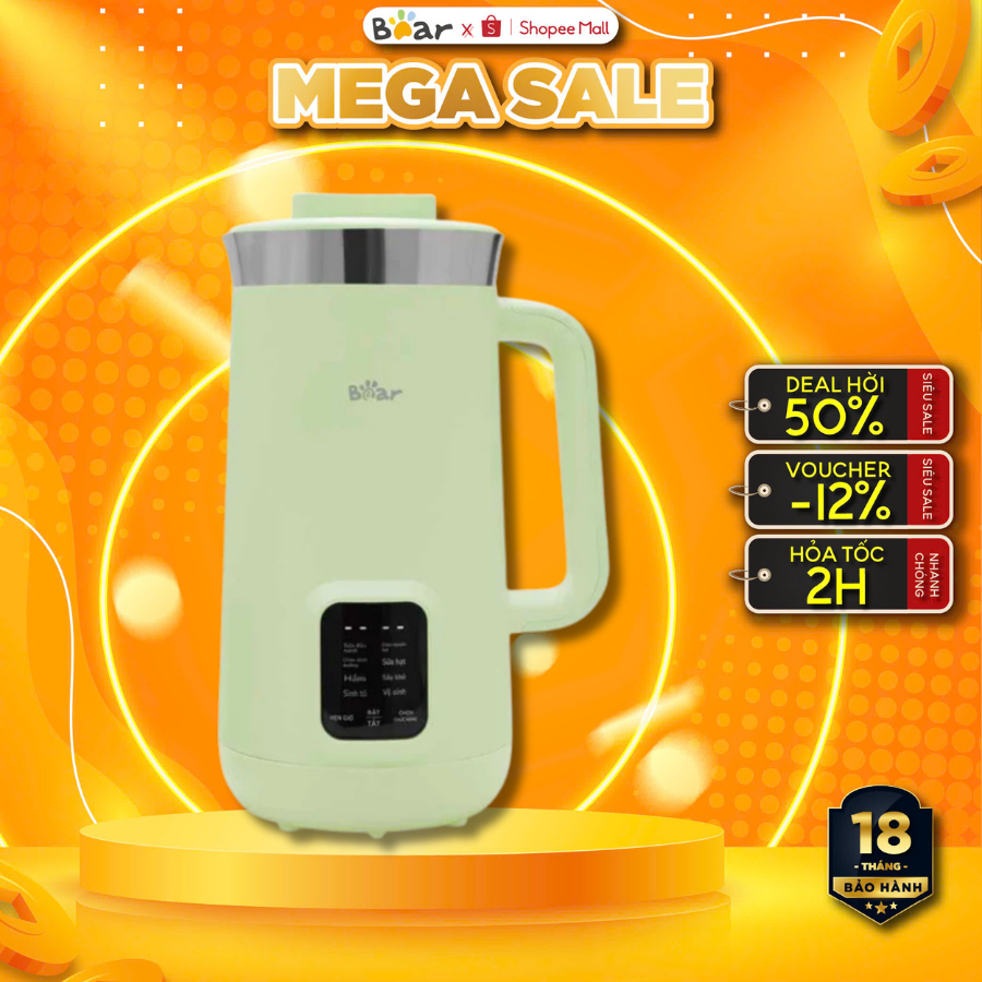 Máy Làm Sữa Hạt 1.2 Đa Năng SMM-4H08P (DJJ-E08R1), 10 Cánh Lưỡi Xay Nhuyễn, Xay Sinh Tố, BH 18 Tháng