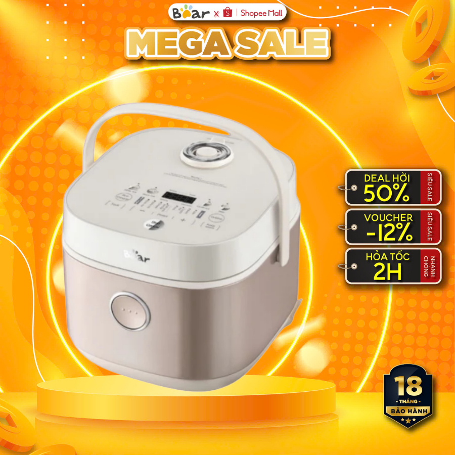 Nồi Cơm Điện 3L Bear RC-4H30S (DFB-H30A3), 600W, Lòng Nồi Gang 1L Đa Năng Nấu Cháo/Hầm, BH 18 Tháng