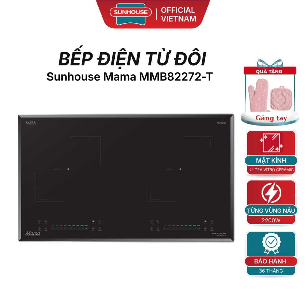 Bếp Đôi Điện Từ Sunhouse MAMA MMB82272-T - Công Nghệ INVERTER Tiết Kiệm Điện, Bảo Hành Tại Nhà 3 Năm