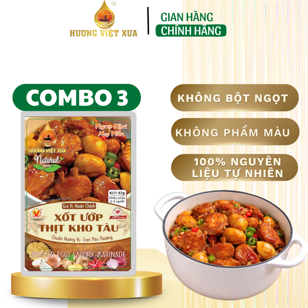 Combo 3 Gói Xốt Ướp Thịt Kho Tàu Hương Việt Xưa 82 gram Sốt Ướp Thịt Kho Tàu KHÔNG BỘT NGỌT