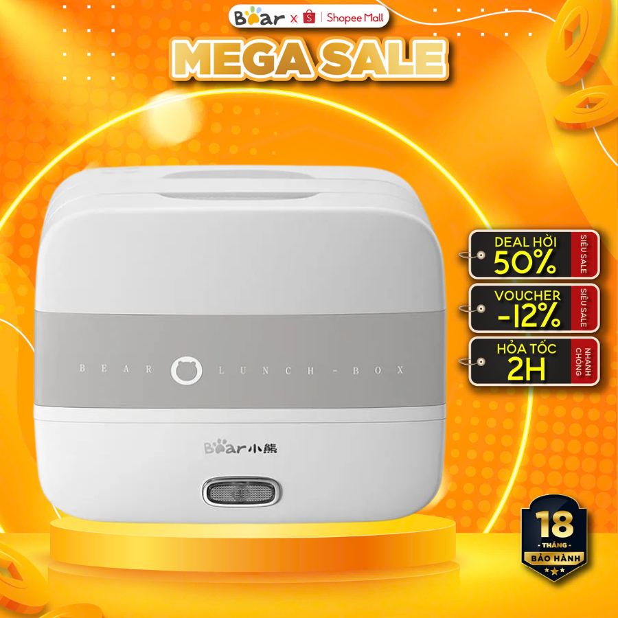 Hộp cơm cắm điện văn phòng mini 1.5L BEAR DHF-B17K2, 3 khay inox304, hâm/nấu nhanh,Bảo Hành 18 tháng
