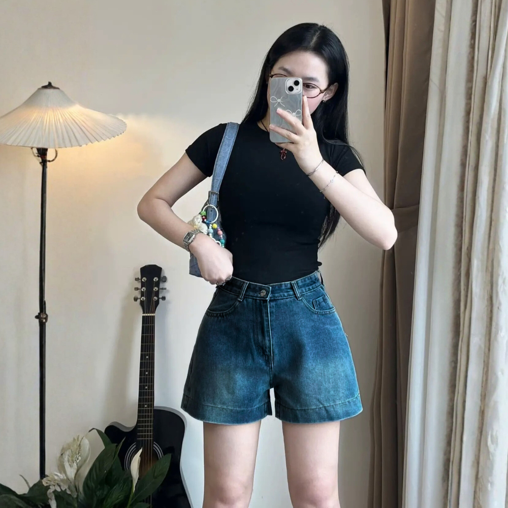 Quần Short Jean Nữ Cạp Cao MIAA Ống Rộng Form Đẹp Hack Dáng, Quần Short Bò Nữ Basic Mặc Hè_QS09 | BigBuy360 - bigbuy360.vn