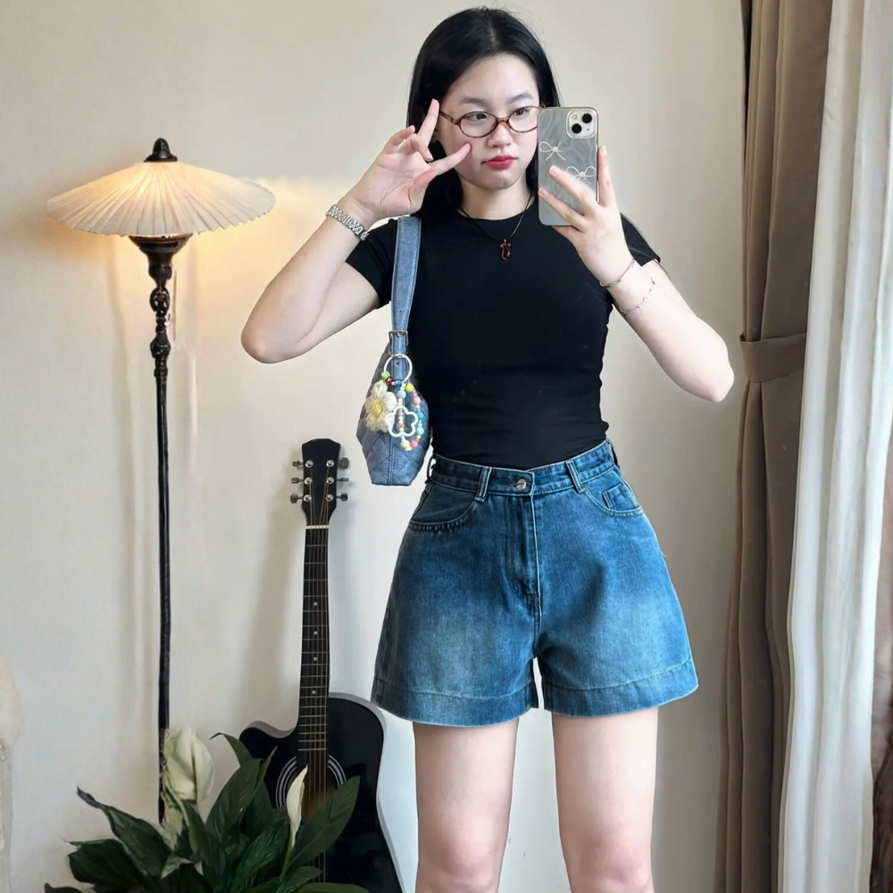 Quần Short Jean Nữ Cạp Cao MIAA Ống Rộng Form Đẹp Hack Dáng, Quần Short Bò Nữ Basic Mặc Hè_QS09 | BigBuy360 - bigbuy360.vn