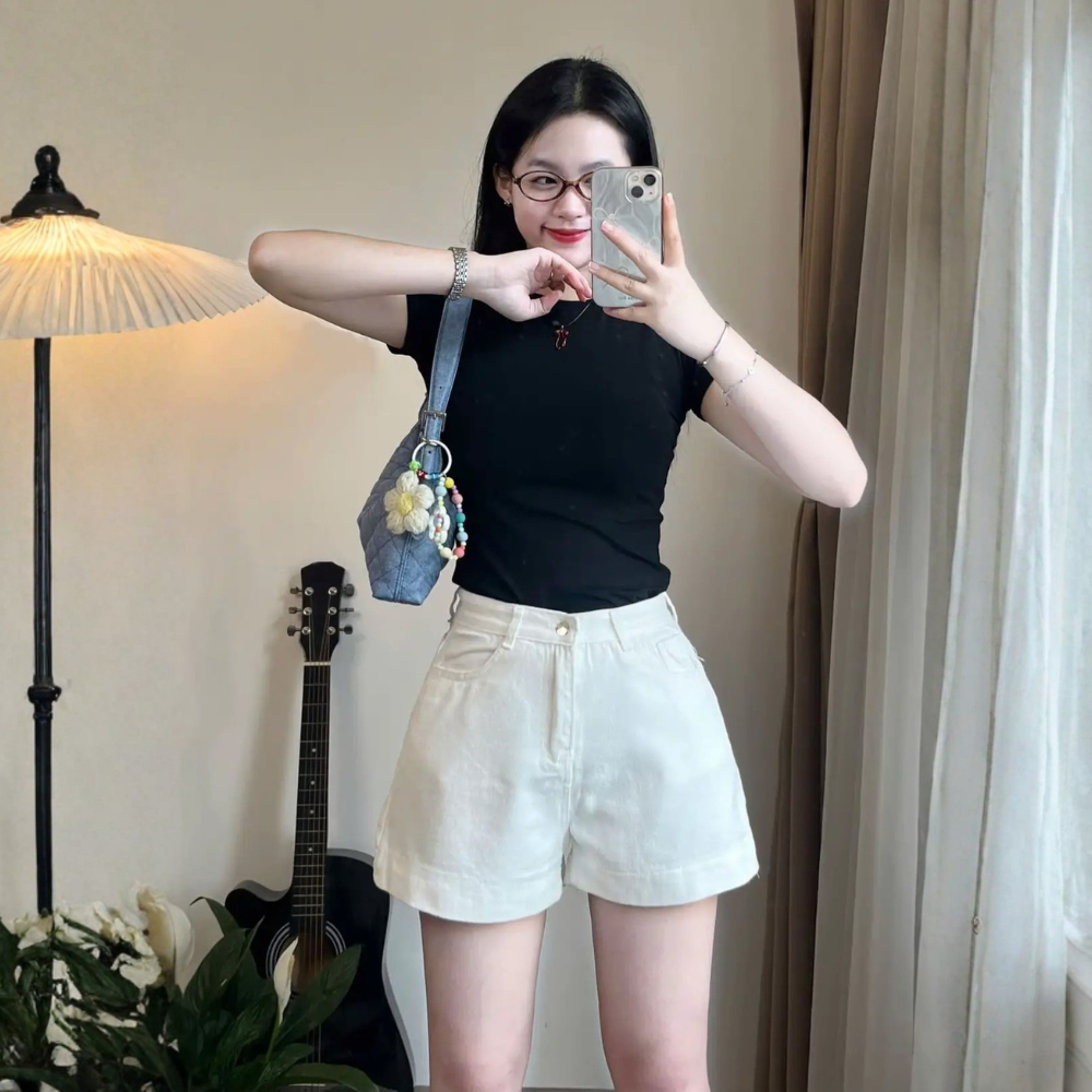 Quần Short Jean Nữ Cạp Cao MIAA Ống Rộng Form Đẹp Hack Dáng, Quần Short Bò Nữ Basic Mặc Hè_QS09 | BigBuy360 - bigbuy360.vn