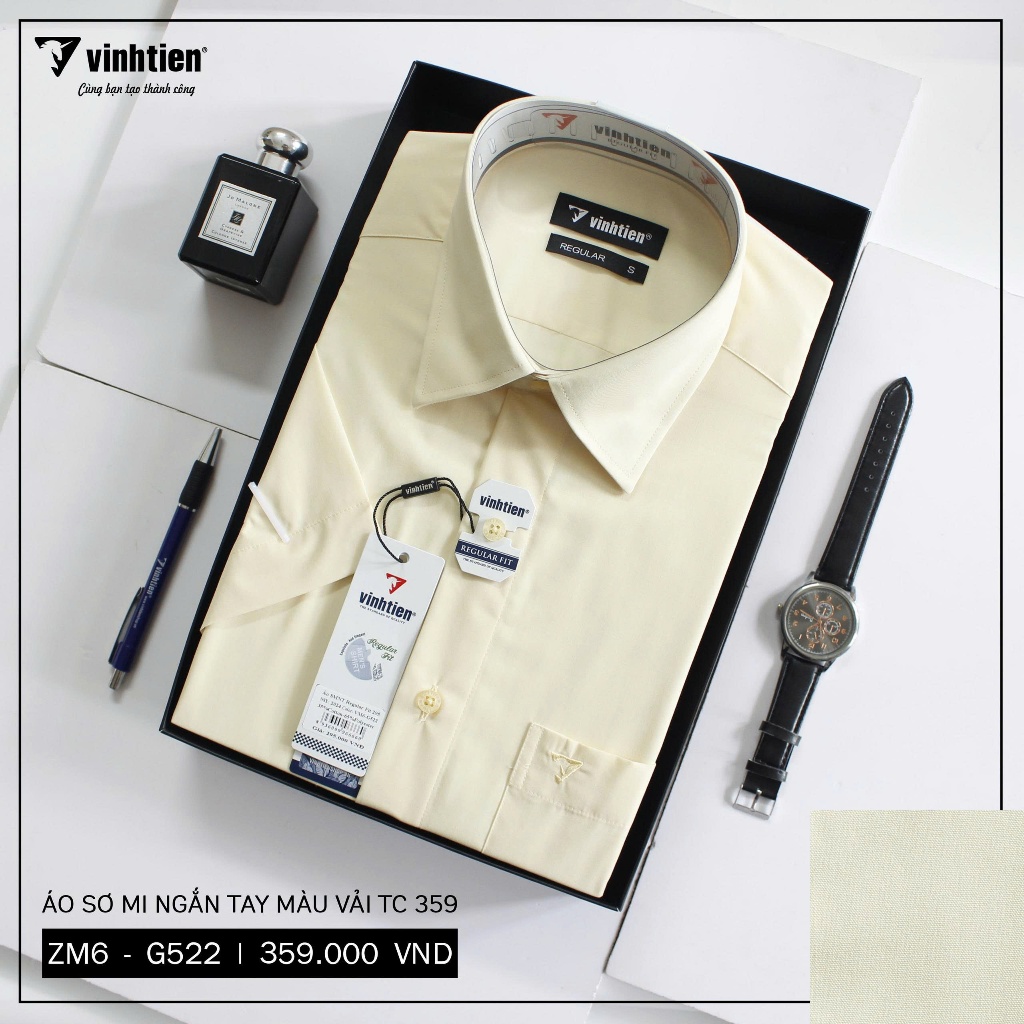 Áo Sơ Mi Ngắn Tay Màu Vải TC Regular Fit 359 Vĩnh Tiến - Vạt Bầu - VM6-G522