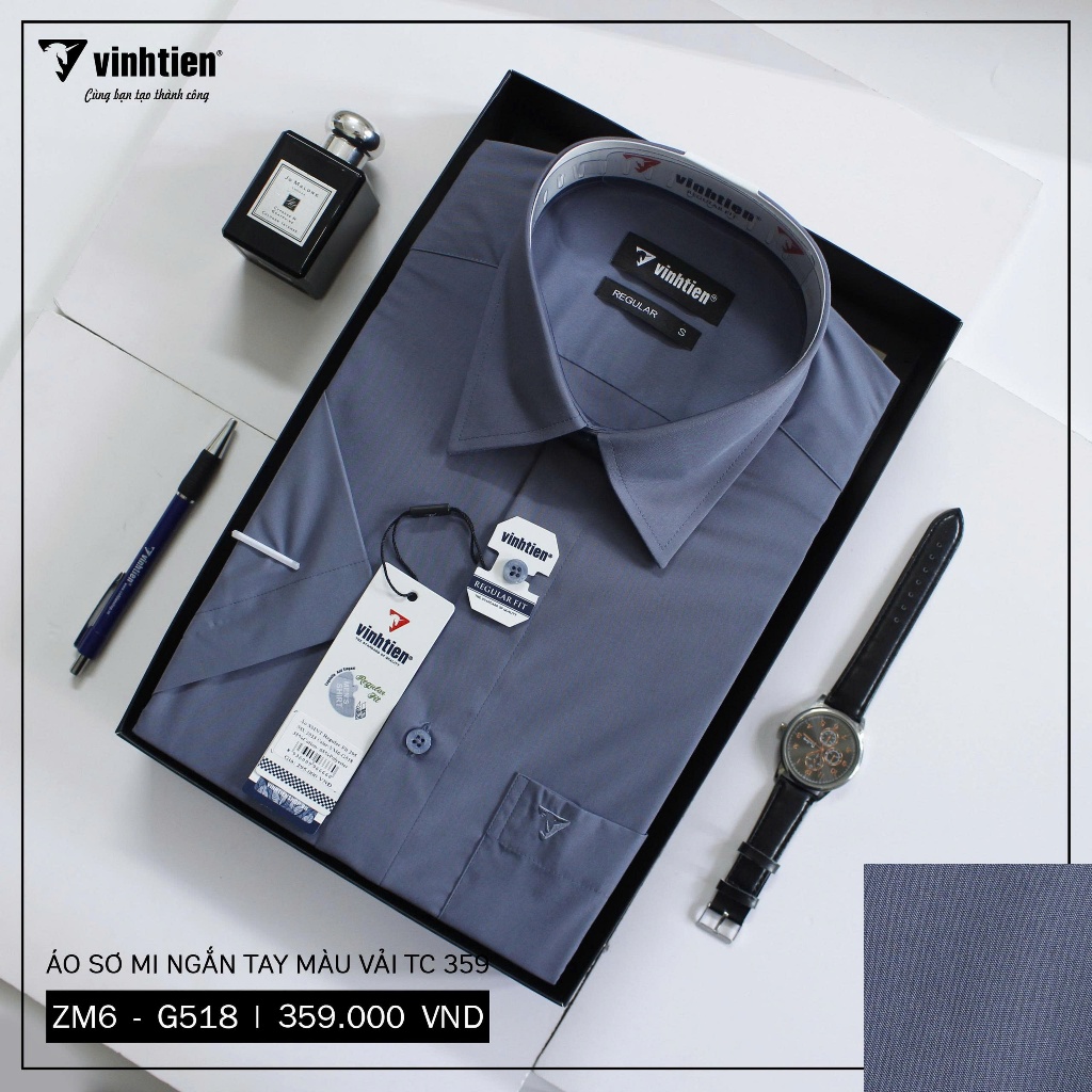 Áo Sơ Mi Ngắn Tay Màu Vải TC Regular Fit 359 Vĩnh Tiến - Vạt Bầu - VM6-G518