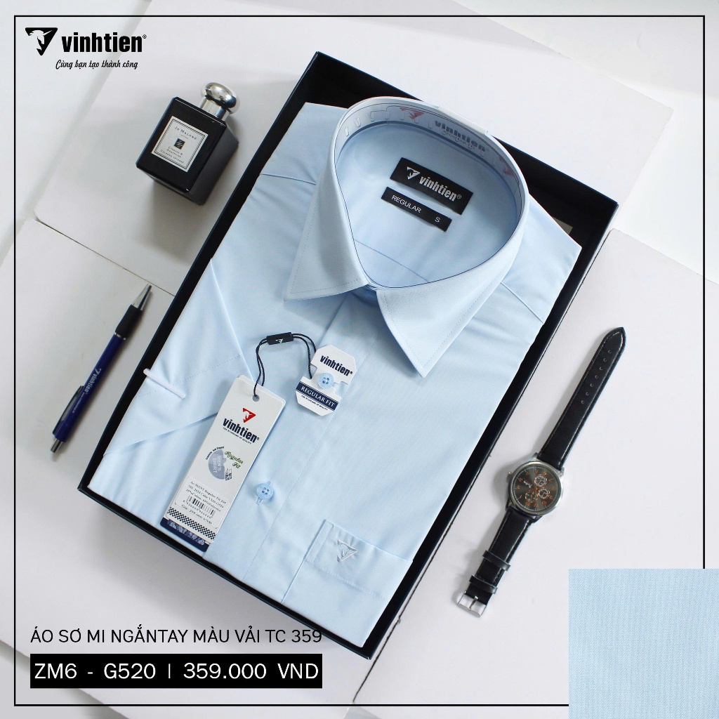 Áo Sơ Mi Ngắn Tay Màu Vải TC Regular Fit 359 Vĩnh Tiến - Vạt Bầu - VM6-G520