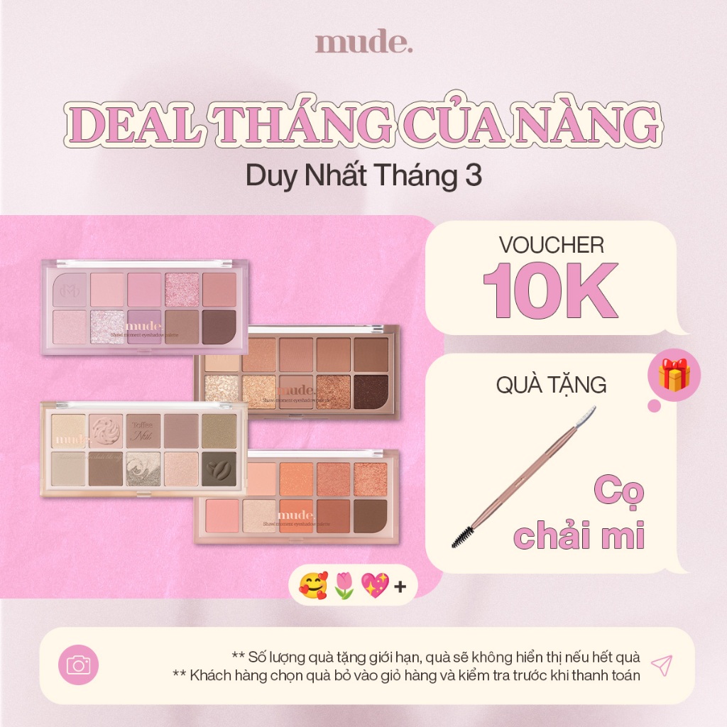 Bảng phấn mắt mude 10 màu nhũ lấp lánh siêu mịn, chuẩn sắc lâu trôi Shawl Moment Eyeshadow Palette (