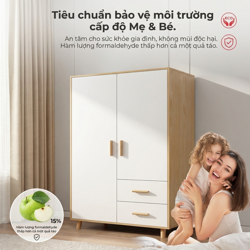 REX Tủ quần áo Hai cánh cửa và hai ngăn kéo chất liệu gỗ MDF cao cấp Tiện Lợi Chịu Lực Tốt | BigBuy360 - bigbuy360.vn