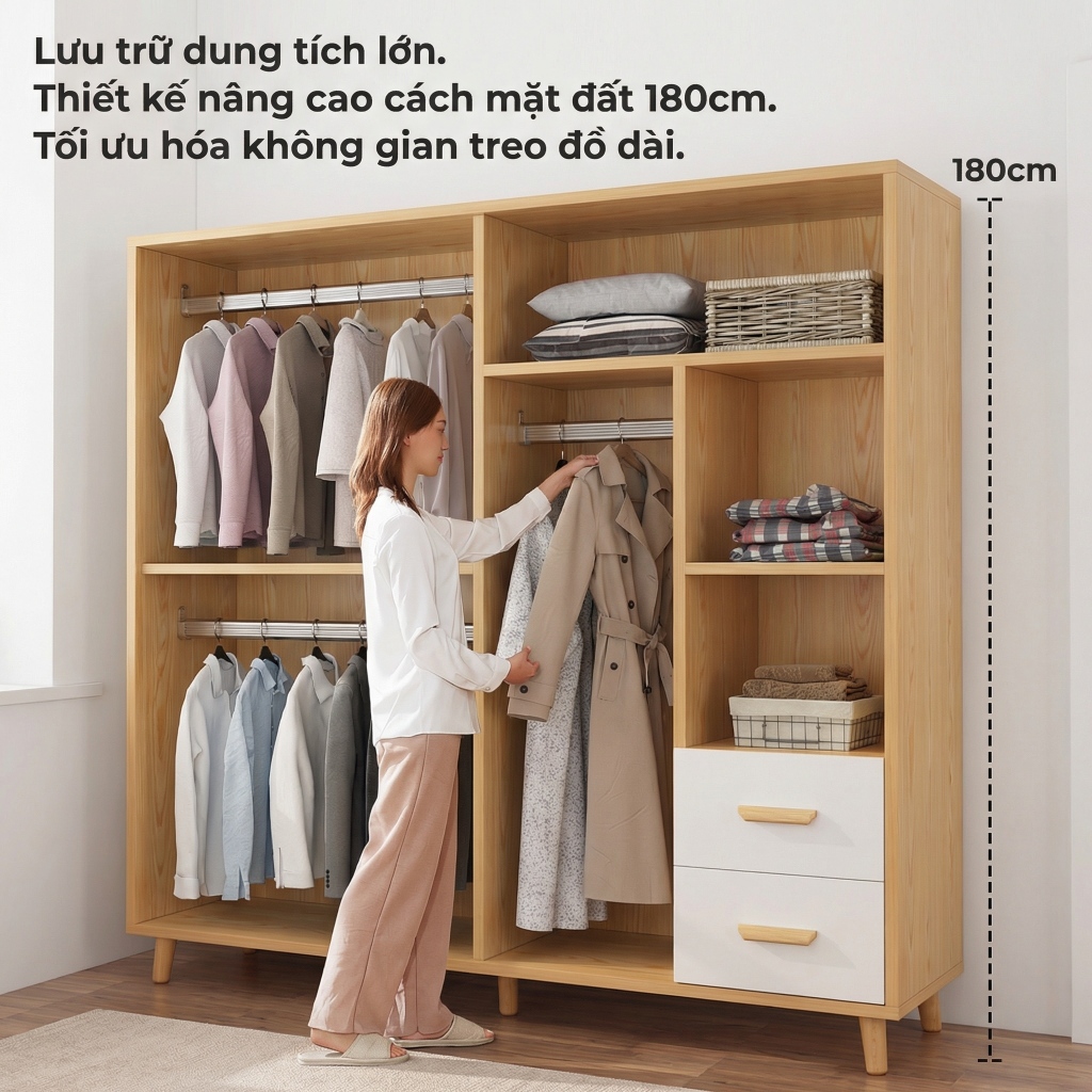 REX Tủ quần áo Hai cánh cửa và hai ngăn kéo chất liệu gỗ MDF cao cấp Tiện Lợi Chịu Lực Tốt | BigBuy360 - bigbuy360.vn