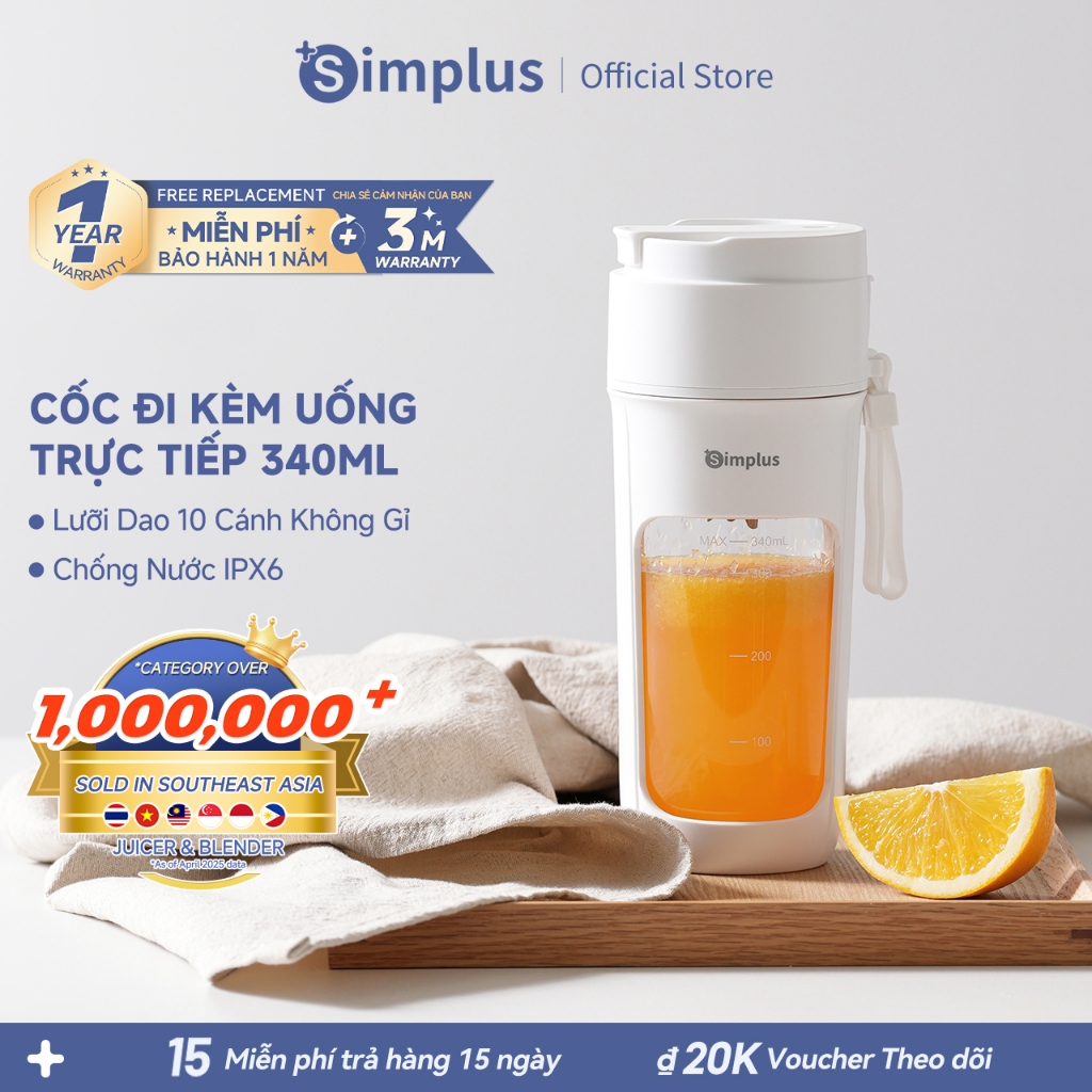 Simplus ZZJH006 - Máy Xay Sinh Tố Cầm Tay Dung Tích 400ml, 10 Lưỡi Dao Thép Không Gỉ