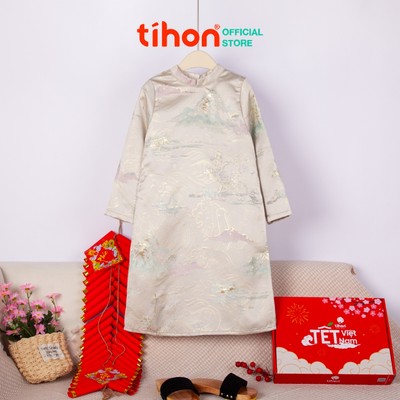 Áo dài cho bé trai TIHON áo dài chất gấm họa tiết phong cảnh nổi bật áo dài truyền thống AD0744123